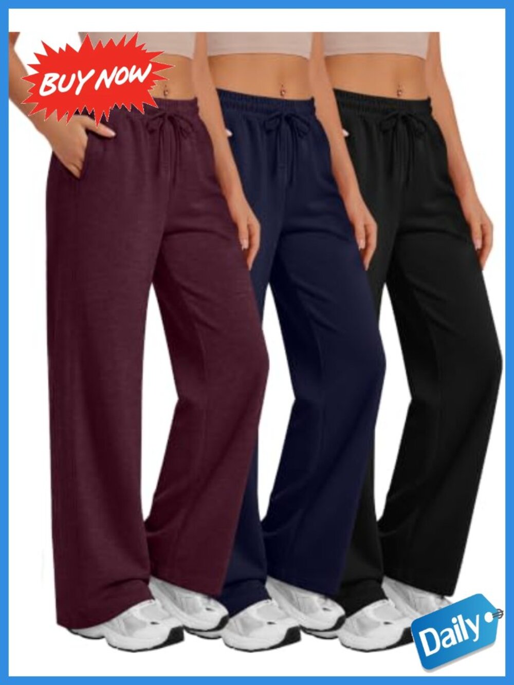 3 Pack Wide Leg Lounge Pants High Rise Drawstring Yoga Sweatpants